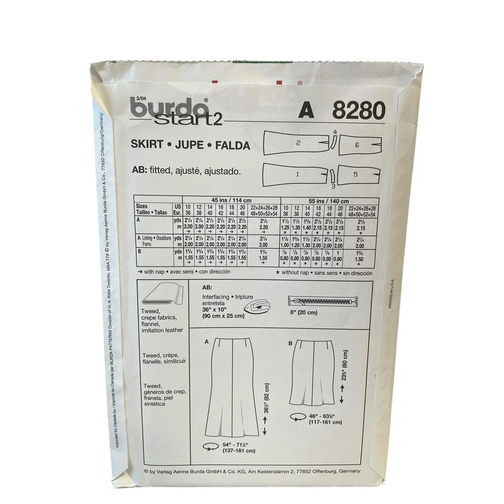 Burda 8280 Skirt Sewing Pattern Sizes 10-28 Plus Size Modern